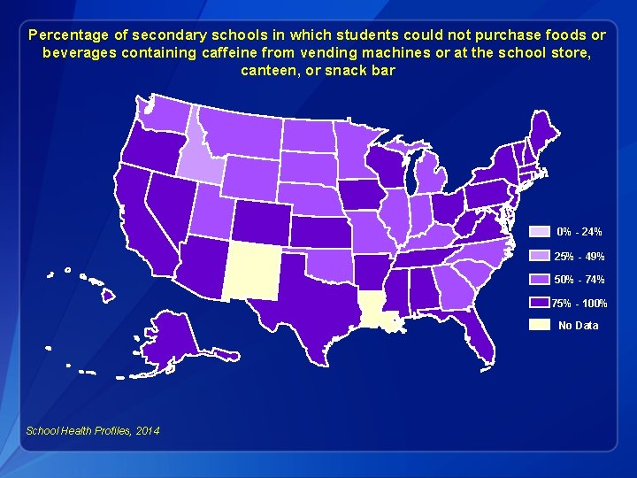 Percentage of secondary schools in which students could not purchase foods or beverages containing