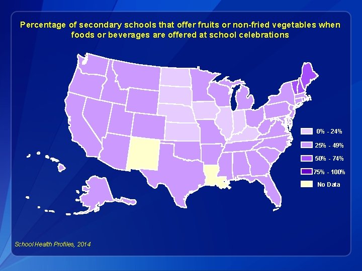 Percentage of secondary schools that offer fruits or non-fried vegetables when foods or beverages