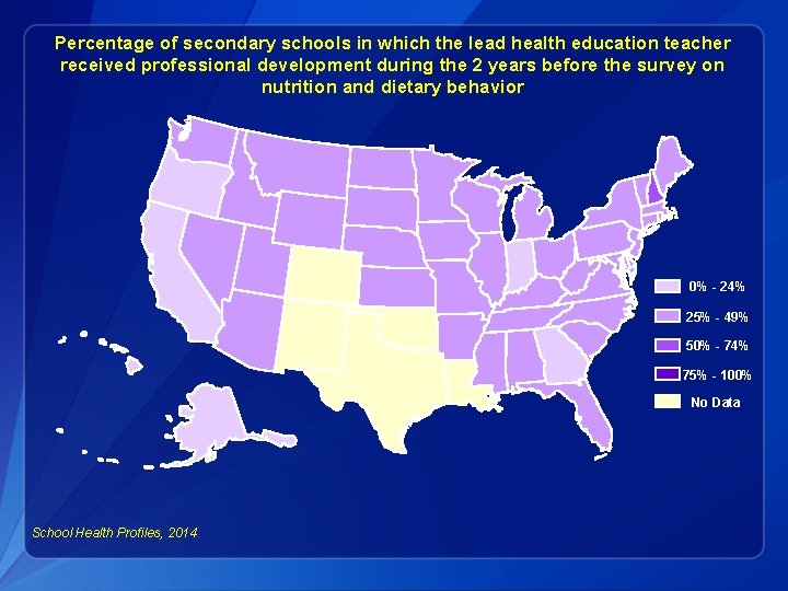 Percentage of secondary schools in which the lead health education teacher received professional development
