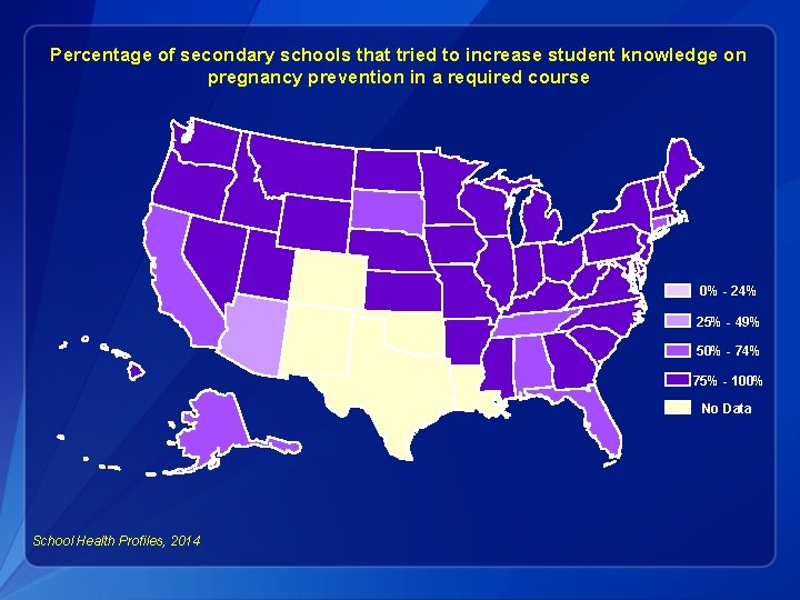 Percentage of secondary schools that tried to increase student knowledge on pregnancy prevention in