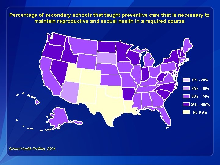 Percentage of secondary schools that taught preventive care that is necessary to maintain reproductive