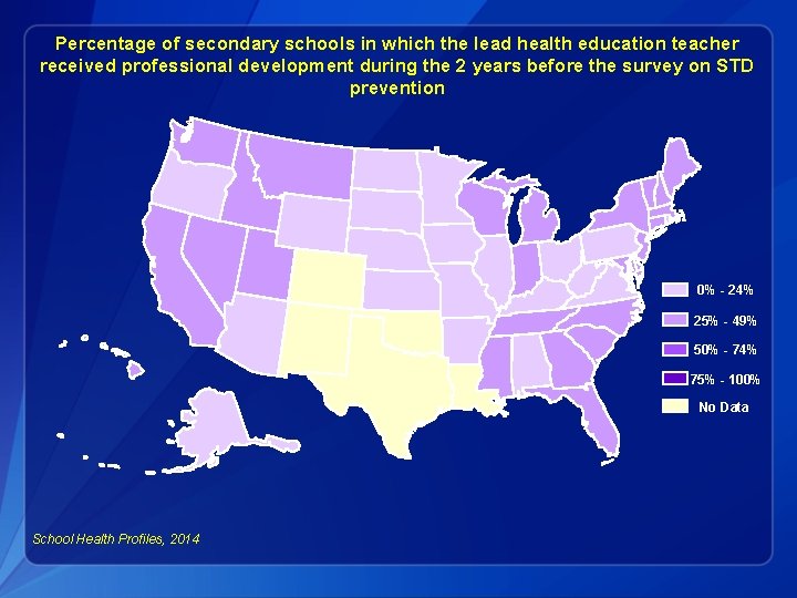Percentage of secondary schools in which the lead health education teacher received professional development