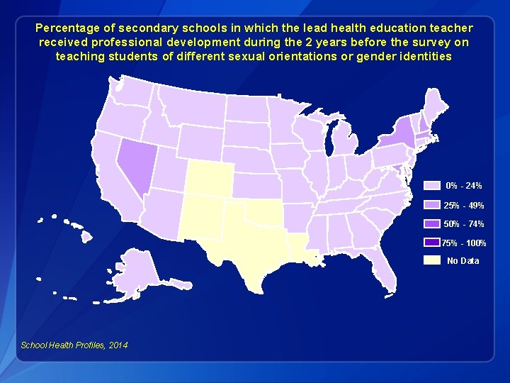 Percentage of secondary schools in which the lead health education teacher received professional development