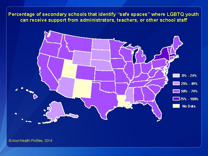 Percentage of secondary schools that identify “safe spaces” where LGBTQ youth can receive support