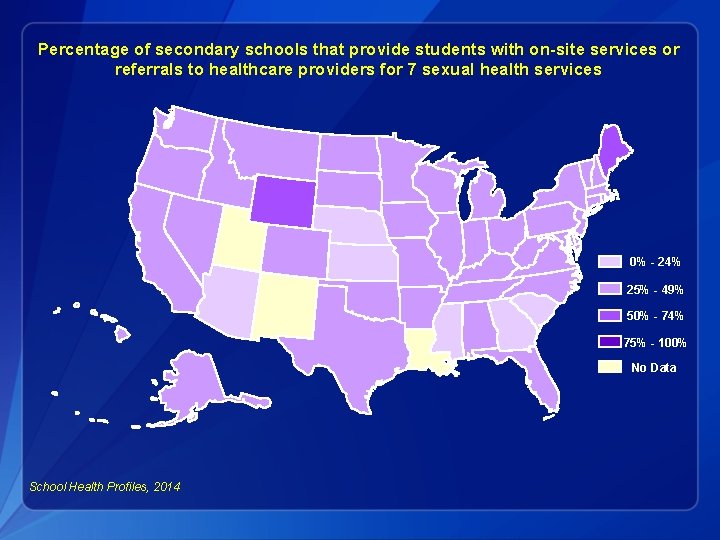 Percentage of secondary schools that provide students with on-site services or referrals to healthcare