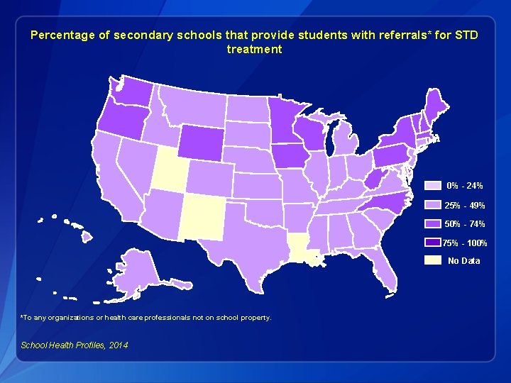 Percentage of secondary schools that provide students with referrals* for STD treatment 0% -