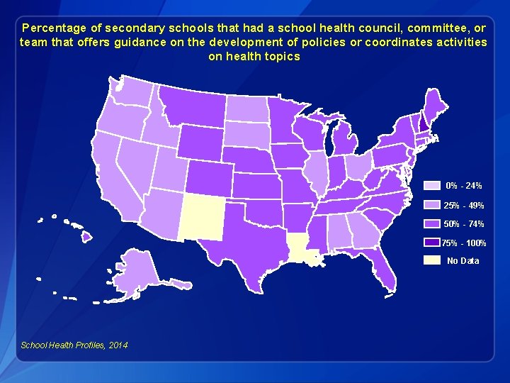 Percentage of secondary schools that had a school health council, committee, or team that