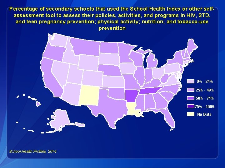 Percentage of secondary schools that used the School Health Index or other selfassessment tool