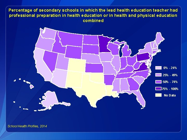 Percentage of secondary schools in which the lead health education teacher had professional preparation