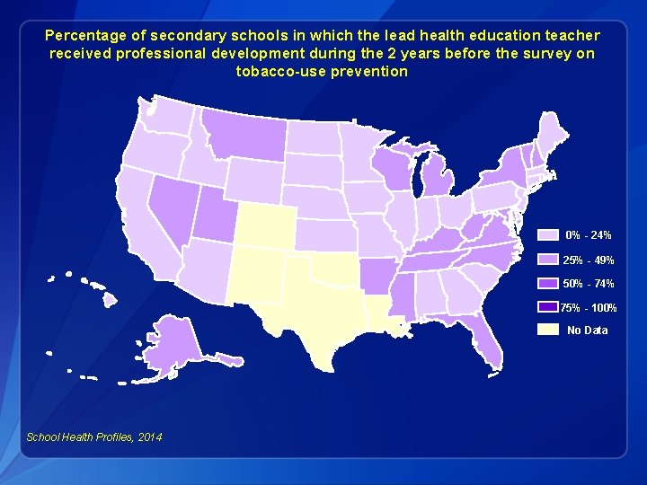 Percentage of secondary schools in which the lead health education teacher received professional development