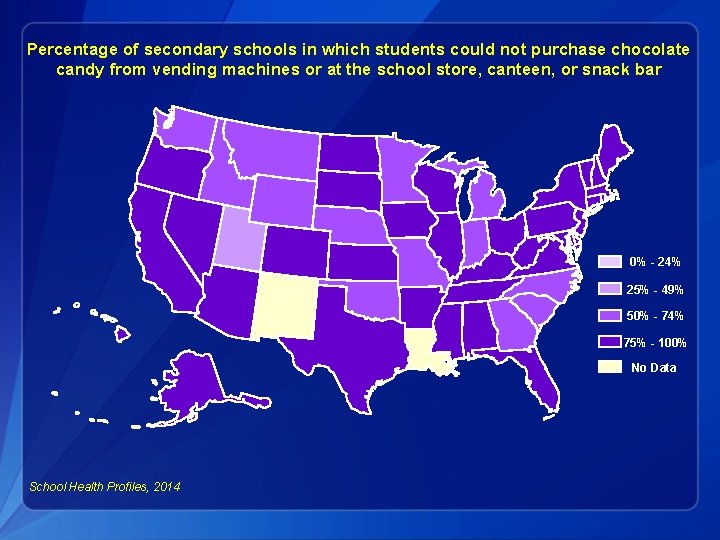 Percentage of secondary schools in which students could not purchase chocolate candy from vending