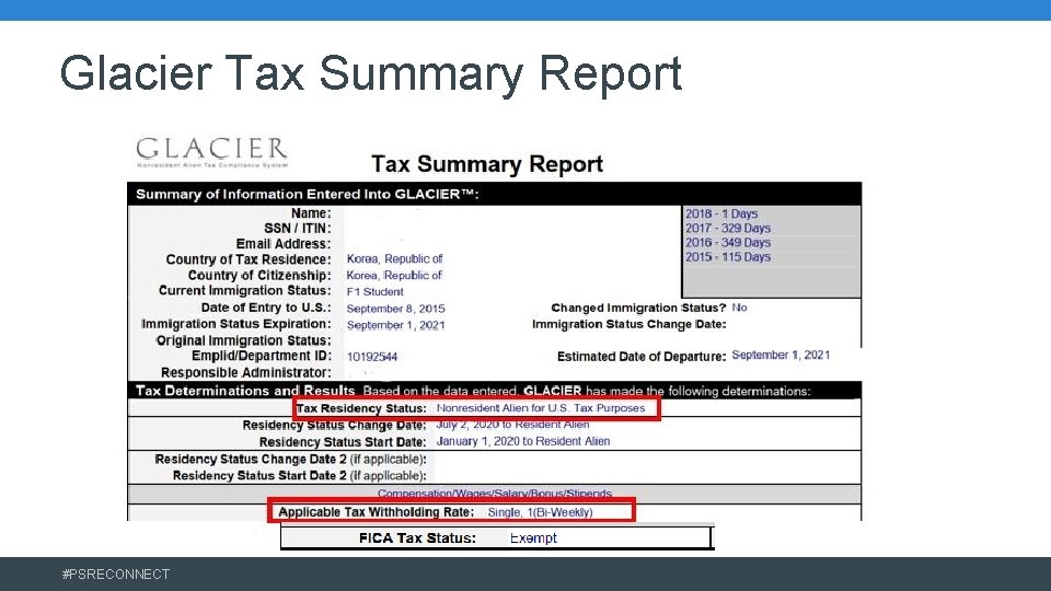 Glacier Tax Summary Report #PSRECONNECT 