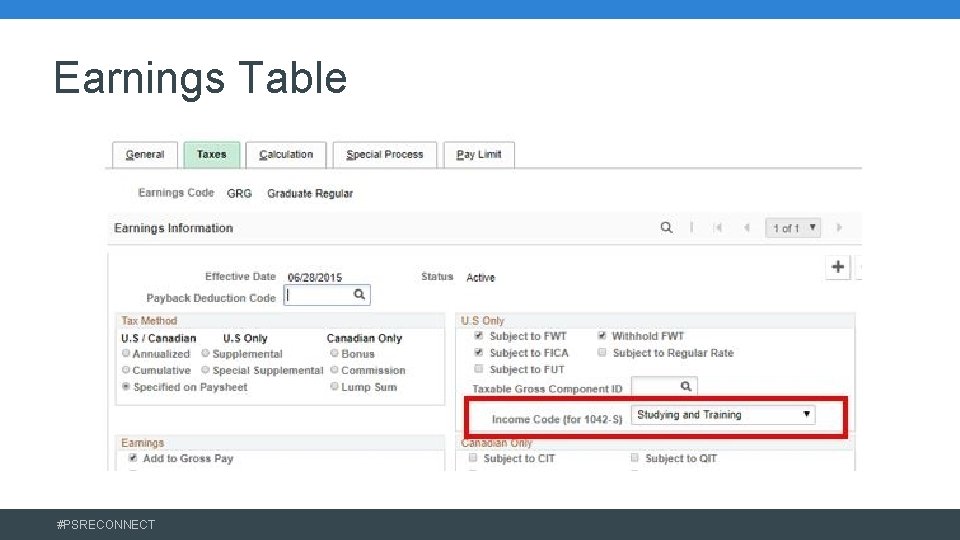 Earnings Table #PSRECONNECT 