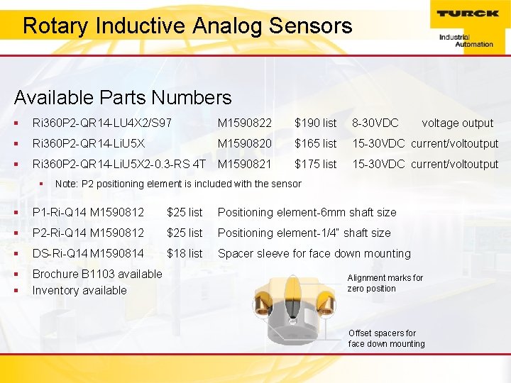 Rotary Inductive Analogtitle Sensors Click to edit Master style Available Parts Numbers § Ri