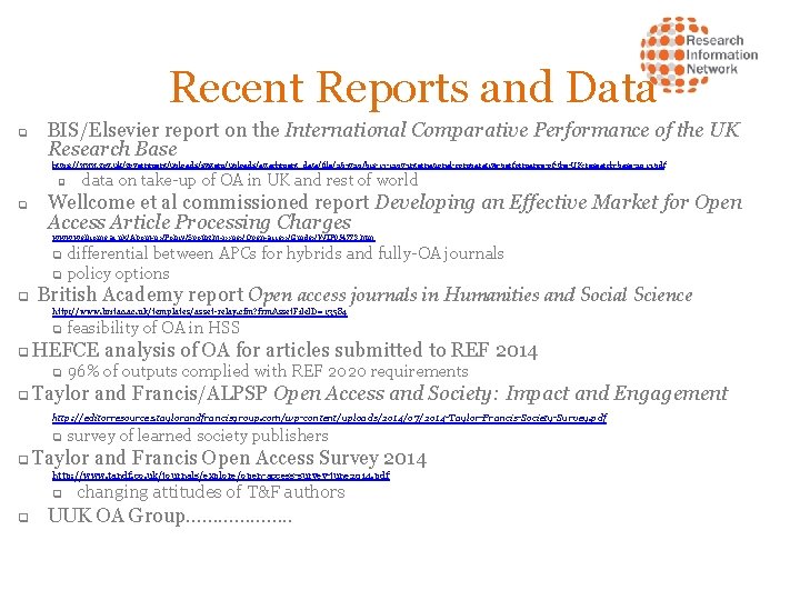 Recent Reports and Data q BIS/Elsevier report on the International Comparative Performance of the