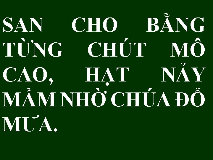 SAN CHO BẰNG TỪNG CHÚT MÔ CAO, HẠT NẢY MẦM NHỜ CHÚA ĐỔ MƯA.