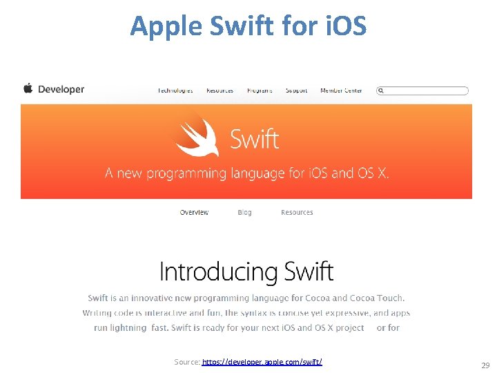 Apple Swift for i. OS Source: https: //developer. apple. com/swift/ 29 