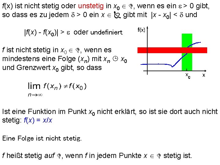 f(x) ist nicht stetig oder unstetig in x 0 , wenn es ein e