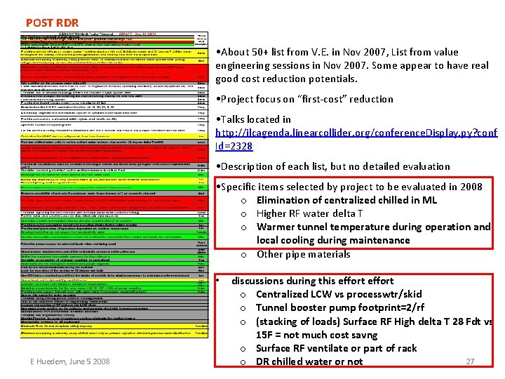 POST RDR • About 50+ list from V. E. in Nov 2007, List from