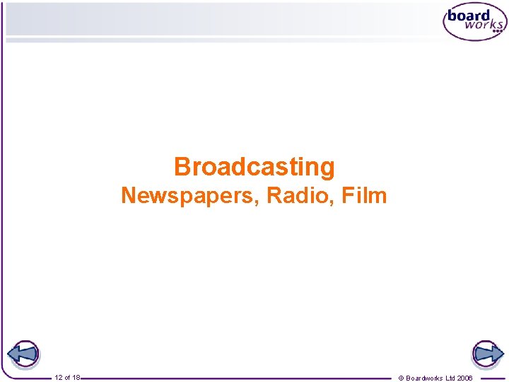 Broadcasting Newspapers, Radio, Film 12 of 18 © Boardworks Ltd 2006 