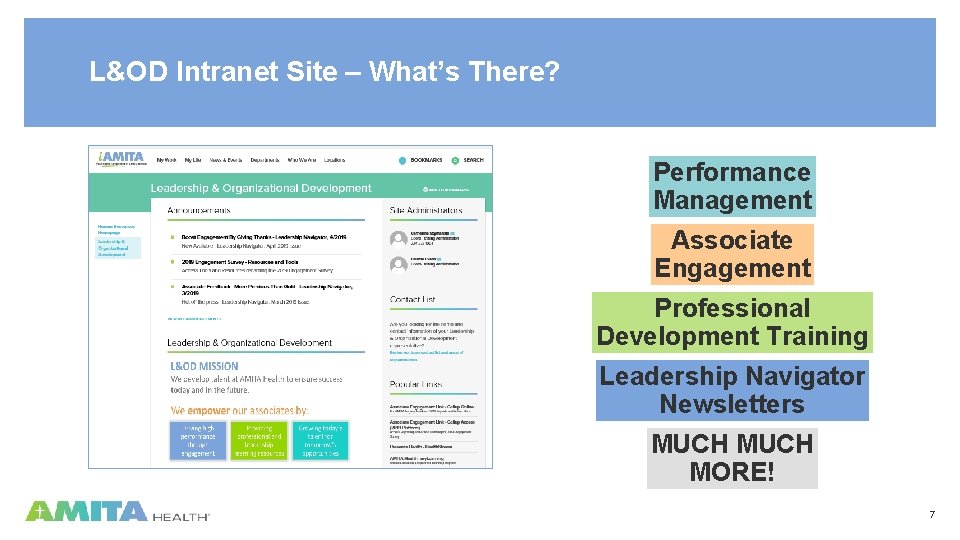 L&OD Intranet Site – What’s There? Performance Management Associate Engagement Professional Development Training Leadership