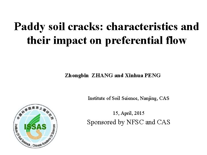 Paddy soil cracks: characteristics and their impact on preferential flow Zhongbin ZHANG and Xinhua