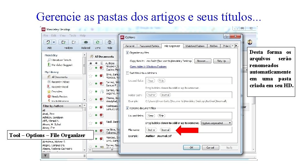 Gerencie as pastas dos artigos e seus títulos. . . Desta forma os arquivos