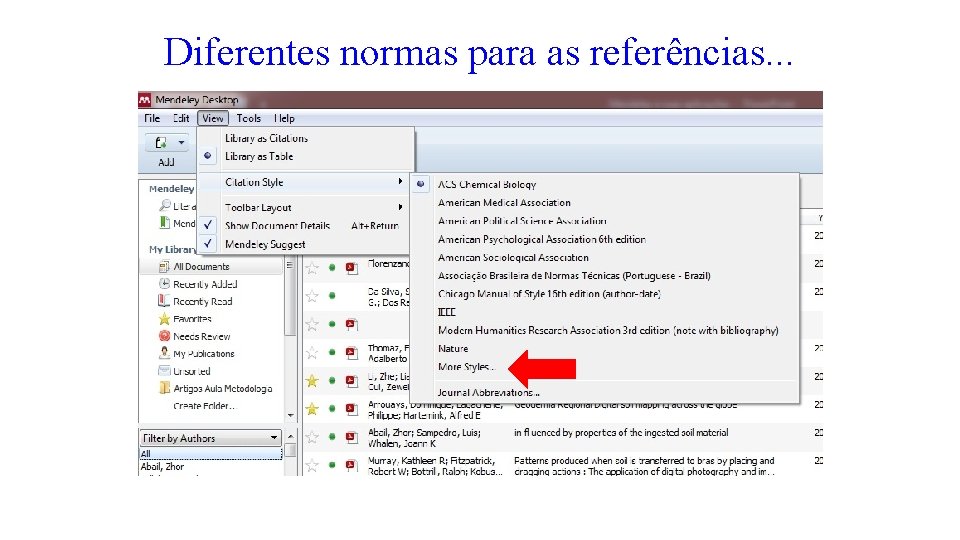 Diferentes normas para as referências. . . 