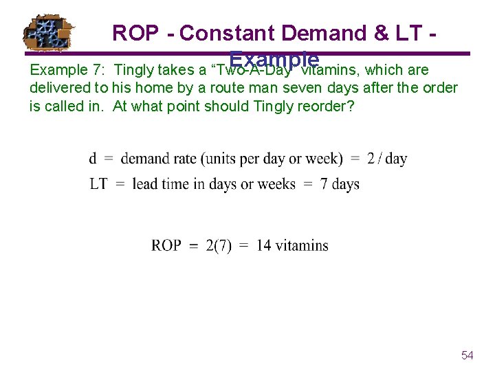 ROP - Constant Demand & LT Example Tingly takes a “Two-A-Day” vitamins, which are