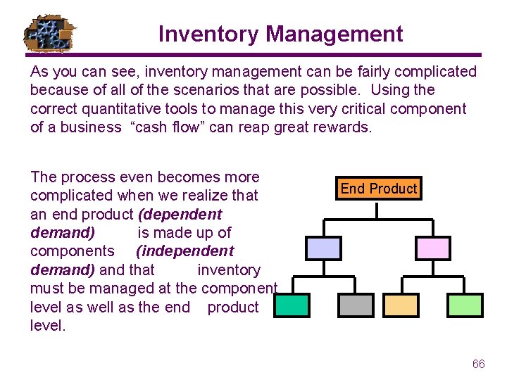 Inventory Management As you can see, inventory management can be fairly complicated because of