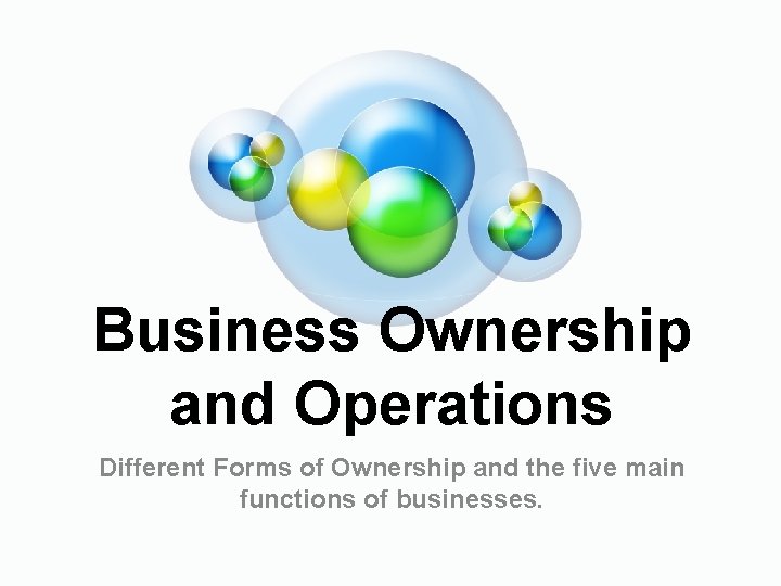 Business Ownership and Operations Different Forms of Ownership and the five main functions of