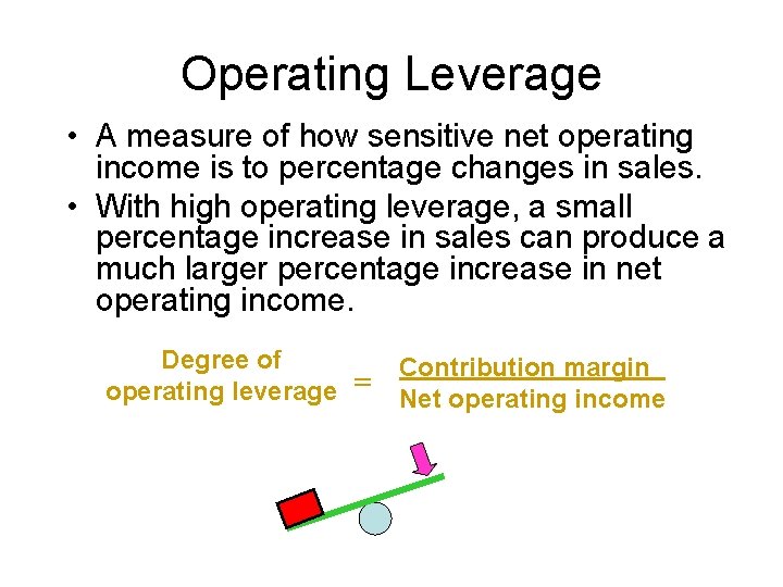 Operating Leverage • A measure of how sensitive net operating income is to percentage