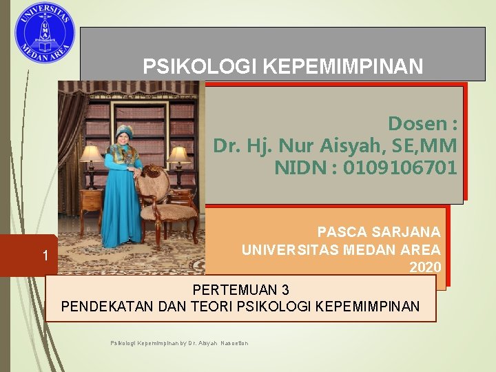 PSIKOLOGI KEPEMIMPINAN Dosen : Dr. Hj. Nur Aisyah, SE, MM NIDN : 0109106701 1