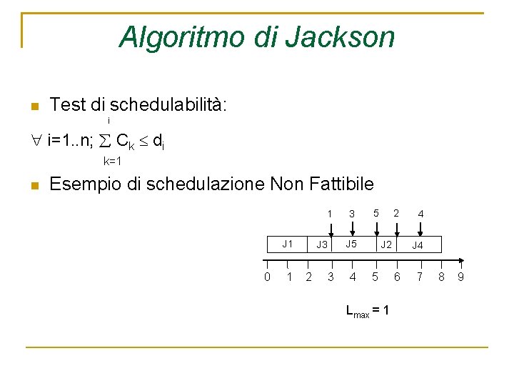 Algoritmo di Jackson Test di schedulabilità: i i=1. . n; Ck di k=1 Esempio