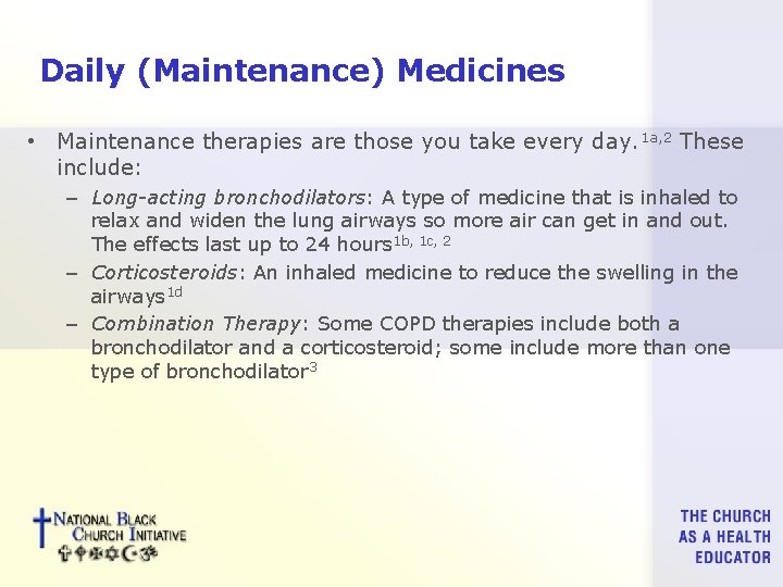 Daily (Maintenance) Medicines • Maintenance therapies are those you take every day. 1 a,