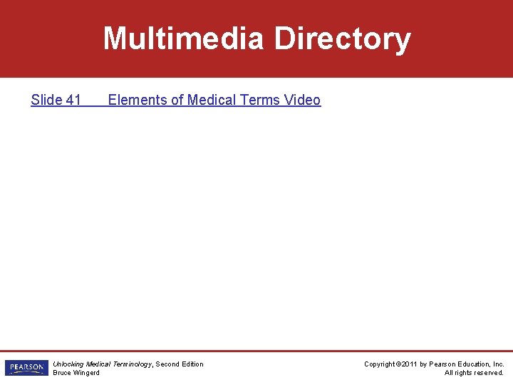 Multimedia Directory Slide 41 Elements of Medical Terms Video Unlocking Medical Terminology, Second Edition