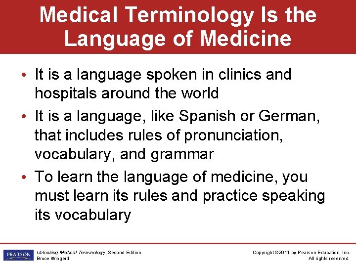 Medical Terminology Is the Language of Medicine • It is a language spoken in