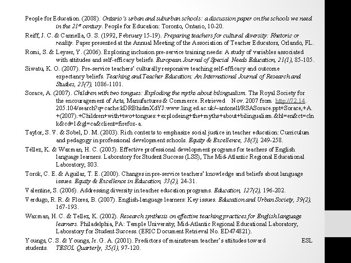 People for Education. (2008). Ontario’s urban and suburban schools: a discussion paper on the