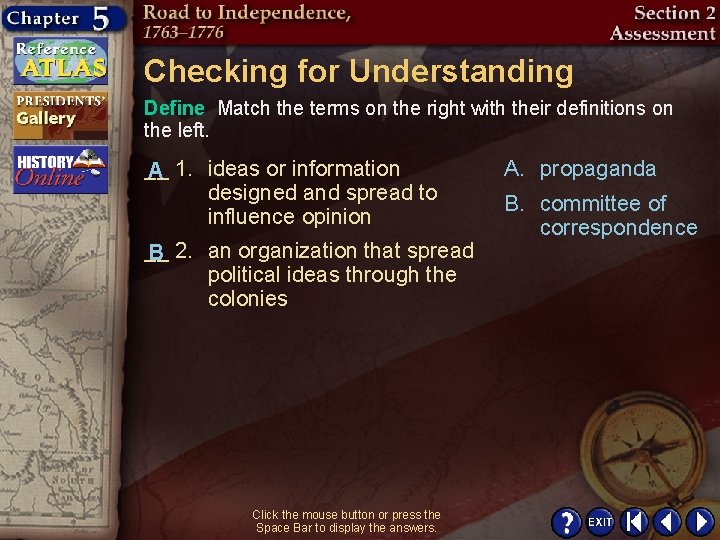 Checking for Understanding Define Match the terms on the right with their definitions on