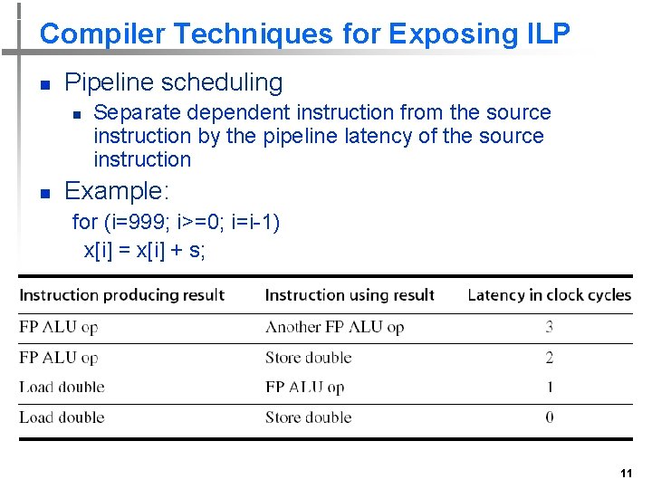 Compiler Techniques for Exposing ILP n Pipeline scheduling n n Separate dependent instruction from