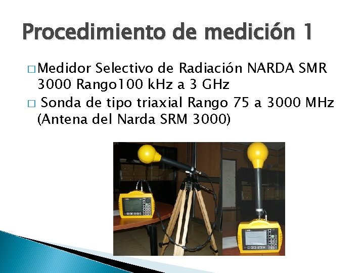 Procedimiento de medición 1 � Medidor Selectivo de Radiación NARDA SMR 3000 Rango 100