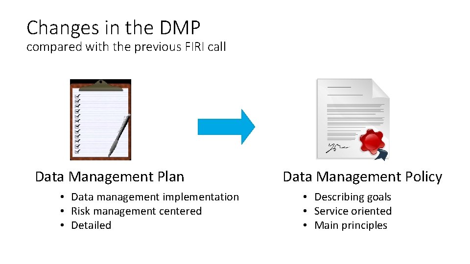 Changes in the DMP compared with the previous FIRI call Data Management Plan •