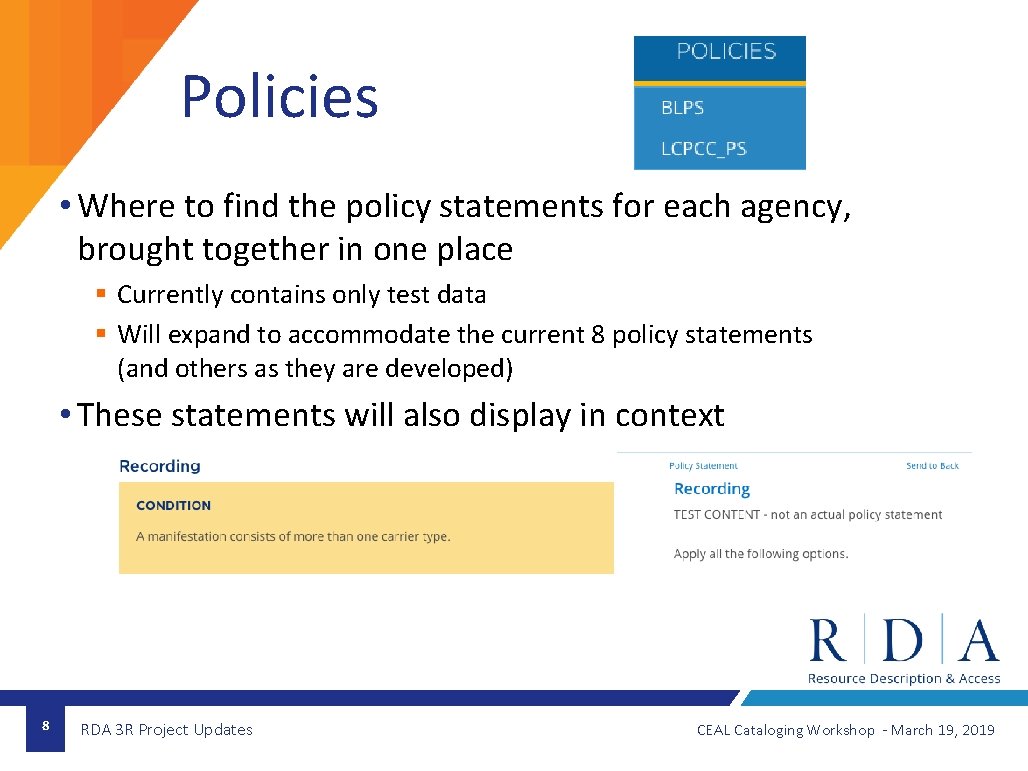 Policies • Where to find the policy statements for each agency, brought together in