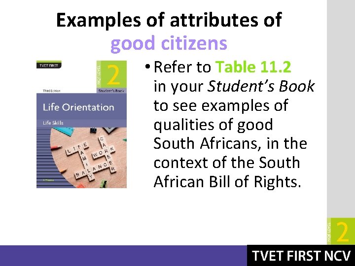 Examples of attributes of good citizens • Refer to Table 11. 2 in your