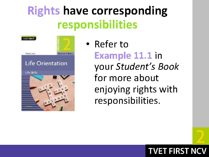 Rights have corresponding responsibilities • Refer to Example 11. 1 in your Student’s Book