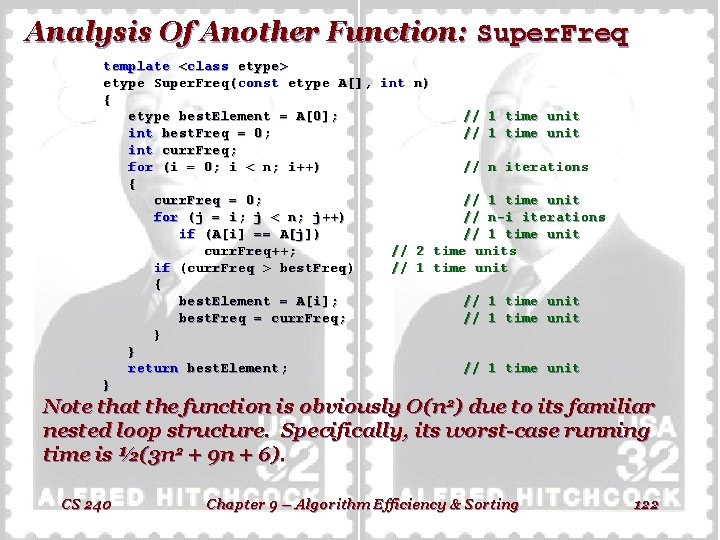 Analysis Of Another Function: Super. Freq template <class etype> etype Super. Freq(const etype A[],