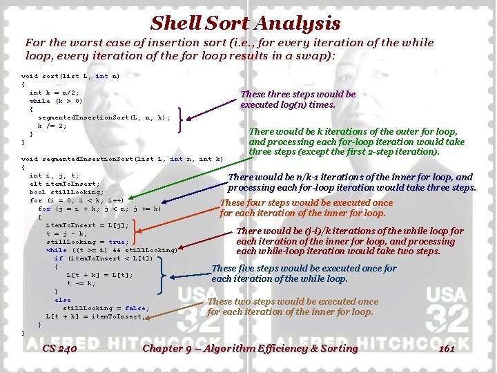 Shell Sort Analysis For the worst case of insertion sort (i. e. , for