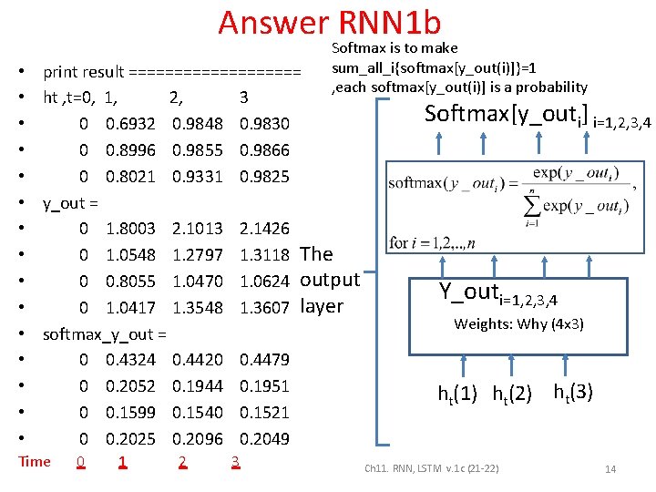 Answer RNN 1 b • • • • Softmax is to make sum_all_i{softmax[y_out(i)]}=1 ,