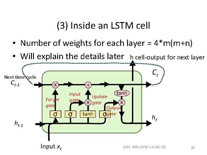 (3) Inside an LSTM cell • Number of weights for each layer = 4*m(m+n)