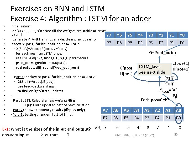 Exercises on RNN and LSTM Exercise 4: Algorithm : LSTM for an adder •